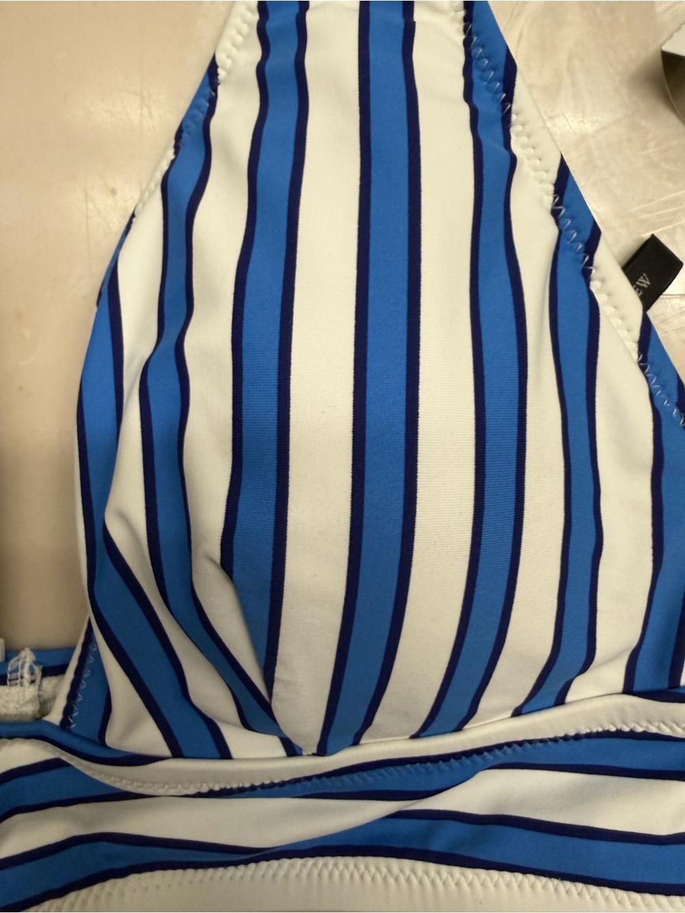 J. Crew Cabana Striped Blue & White Tie-Shoulder Bikini Top NWT - Picture 4 of 5